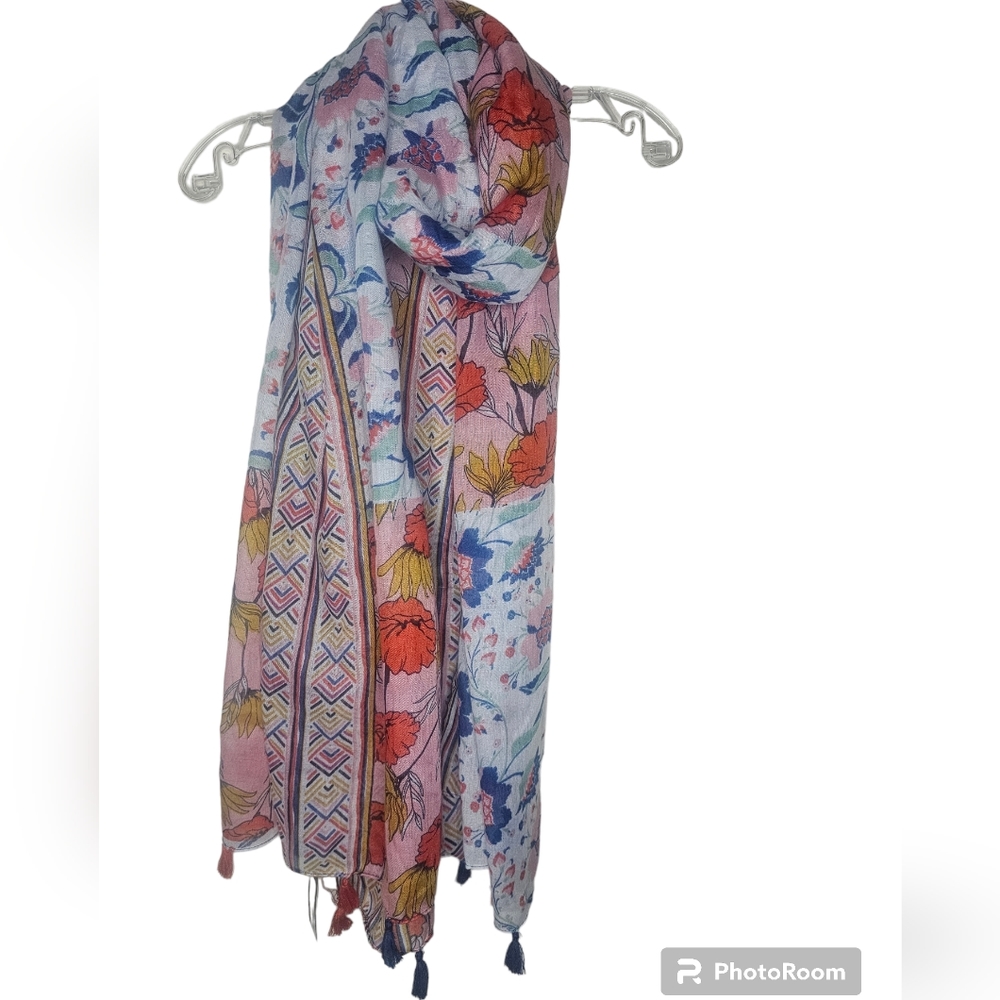 Joy Susan women's extra large white/pink multi floral scarf